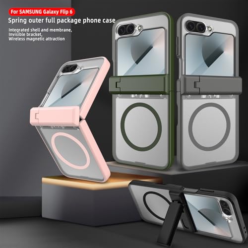 Coque Samsung Galaxy Z Flip6 avec protège-écran intégré et support rotatif vert - 4