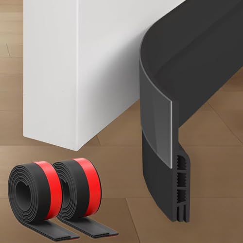 2 Pack Door Draft Stopper, Self-Adhesive Door Sweep for Bottom, Under Door Gap Filler Weather Stripping Seal, Soundproof Noise Blocker Cold Air Insulation for Exterior Interior Doors, 39 Inch Black