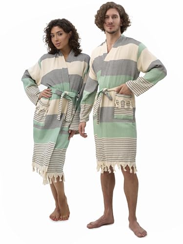ATANI Luxury 100% Turkish Cotton Bath Robes for Women & Men, Soft Plush Waffle Robe, Absorbent &