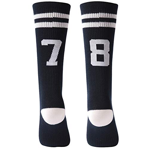 Colorfox Youth Team Sports Socks Teen Custom Number Crew Socks for Soccer, Football, Basketball 1 Pair Navy