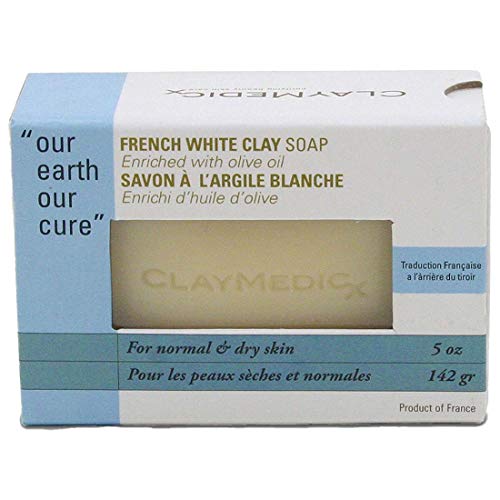 French White Clay Bar Soap By CLAYMEDICX - Infused with Olive Oil - Gently Exfoliate, Moisture Regulating Cleanser, Promote Healing & Toning - All Natural & Hydrating - For Normal to Dry Skin- 5 OZ