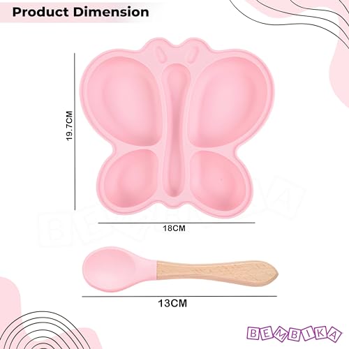 Image of Bembika Baby Feeding Essential Baby Dinner Set Silicone Tableware Set for Baby Infant Training Eating Utensils Butterfly Design - (Pack of 2)(Baby Pink)