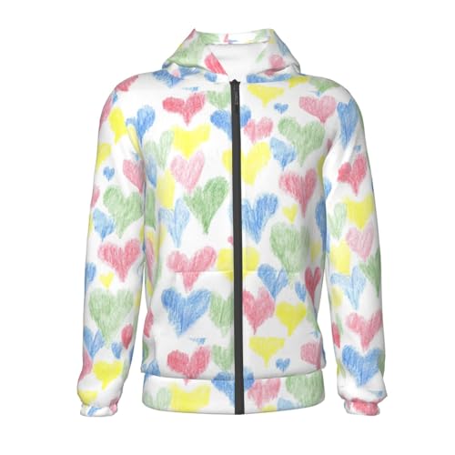 Hand Drawn Colored Hearts Kids Pullover Hoodies Boys Zip Up Sweatshirts Girls Athletic Clothes with Pocket2