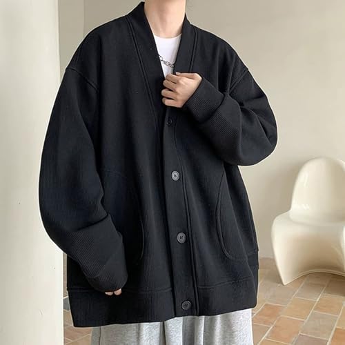 Men's Trendy Baggy Open Sweater Casual Long Sleeve Button Down Cardigan V Neck Solid Windbreaker Pockets2