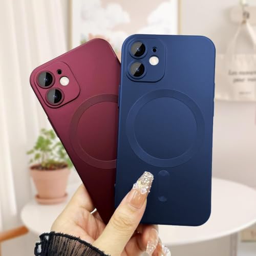 Image of DIZORO Magnetic Case for iPhone 12 / iPhone 12 Pro Cover [Compatible with MagSafe][Built-in Camera Lens Protector] Slim Soft Silicone Bumper Shockproof Metallic Luster Back Cover Phone Cases (Blue)