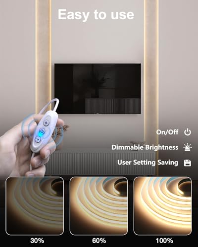 ALITOVE COB LED Streifen 1M Warmweiß 3000K USB Dimmbar LED Strip 320LEDs/m 5V für TV LED Hintergrundbeleuchtung Hängeschrankunterbeleuchtung Schlafzimmer Heimdekoration