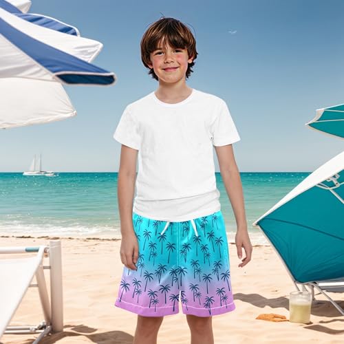 Boys Swim Trunks Swim Shorts Little Boys Bathing Suit Quick Dry Big Boy Swimsuit Swimwear, Palm Trees Hawaii Pink2