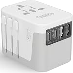 Ceptics 6 en 1 Adaptateur universel de voyage, sortie universelle w/ 2X USB-A et 3X USB-C 6A, Adaptateur d'alimentation de voyage pour utilisation dans EU, UK, US, AU et plus, Plug universel pour les mobiles, Ordinateurs portables- UP-30KU-WH