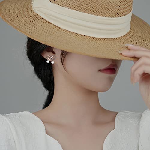 Reffeer Solid 925 Sterling Silver Bow Stud Earrings Ribbon for Women Teen Girls Bowknot Stud Earrings Pearls2