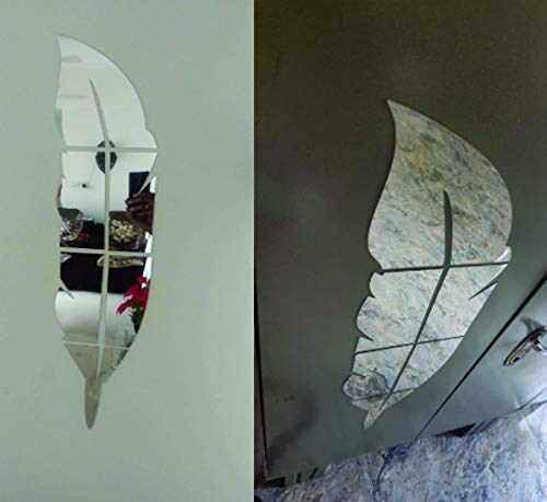 Image of Bikri Kendra - Feather Silver Mirror Stickers for Wall, Wall Mirror Stickers, 3D Acrylic Stickers, Plum Feather, Wall Stickers for Hall Room, Living Room Bed Room, Kitchen