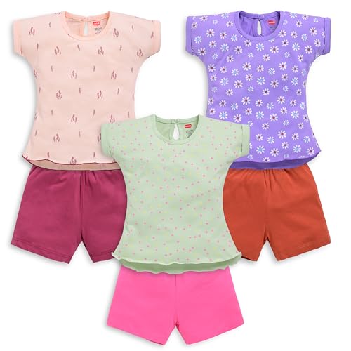 Image of LuvLap Baby Girls Regular Fit 100% Cotton Half Sleeves Girls Top CoSets Pack of 3