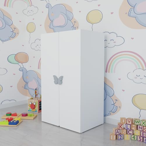 Image of VIKI Kids Wardrobe Almirah - 2 Door Kids Storage Cabinet for Bedroom, White (40x60x102 cm) | 1 Year Warranty