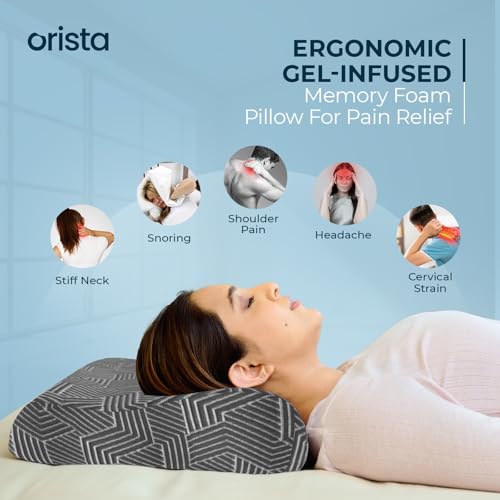 Image of Orista Advance Gel Blended Contour Memory Foam Pillow | 2 Year Warranty |Orthopedic Neck & Shoulder Support Pillow for Sleeping | Improves Posture & Spinal Alignment | 23 x 14 x 4.5 Inch | Set of 2