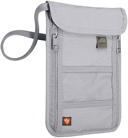 Lewis N. Clark RFID Blocking Stash Neck Wallet, Travel Pouch + Passport Holder for Women & Men, Gray, One Size