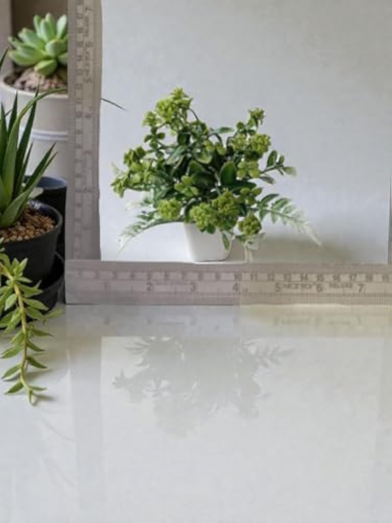 Artificial Green Leaf Plant with White Pot, Set of 4