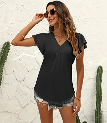 Women's Summer Tops Ruffle Sleeve V Neck Tunic Shirts Business Casual Flowy Blouses for Women3