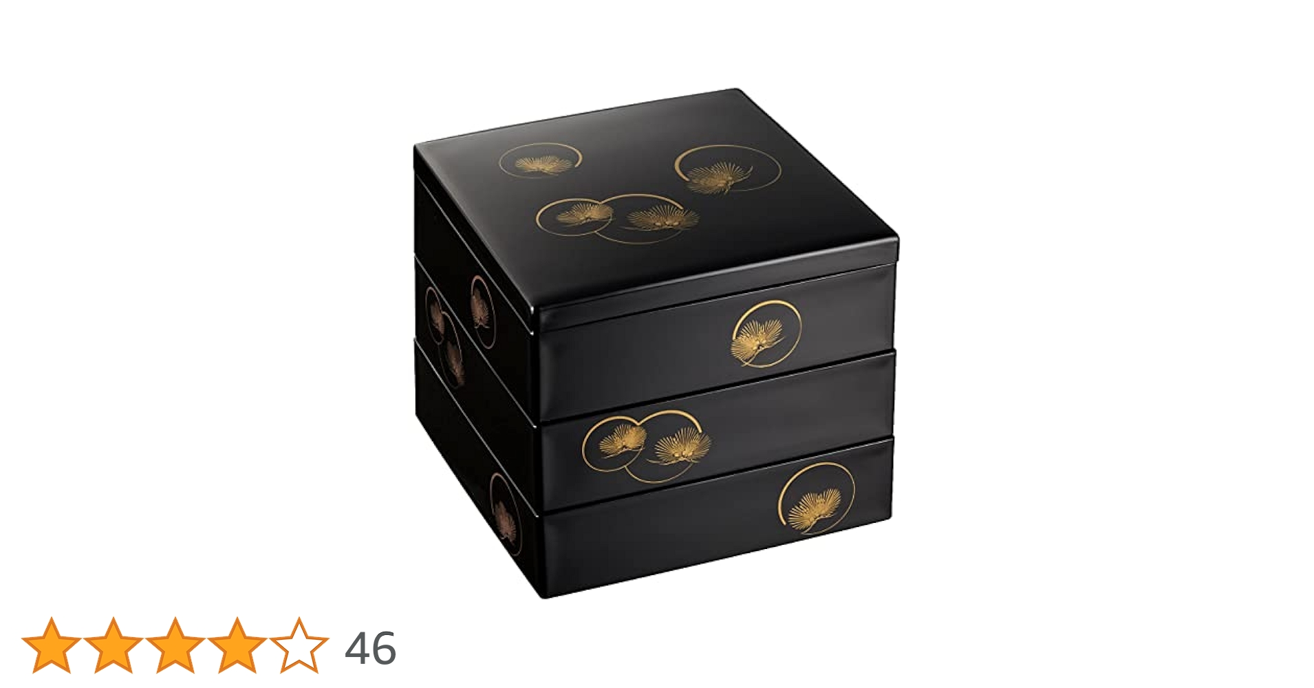 漆器 重箱 3段 黒 金色の松模様　蒔絵 Amazon.co.jp: 「」漆器 金蒔絵 三段重箱 ｛松」 紙箱入 伝統