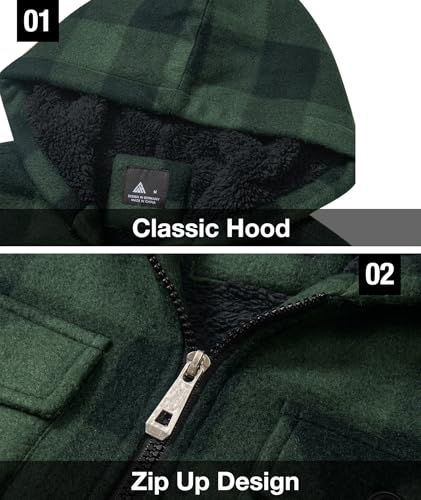 Image of GEEK LIGHTING Boys Flannel Jacket Sherpa Lined Hoodies Zip Up Fleece Plaid Shirt Jackets Winter Outdoor Coat Warm
