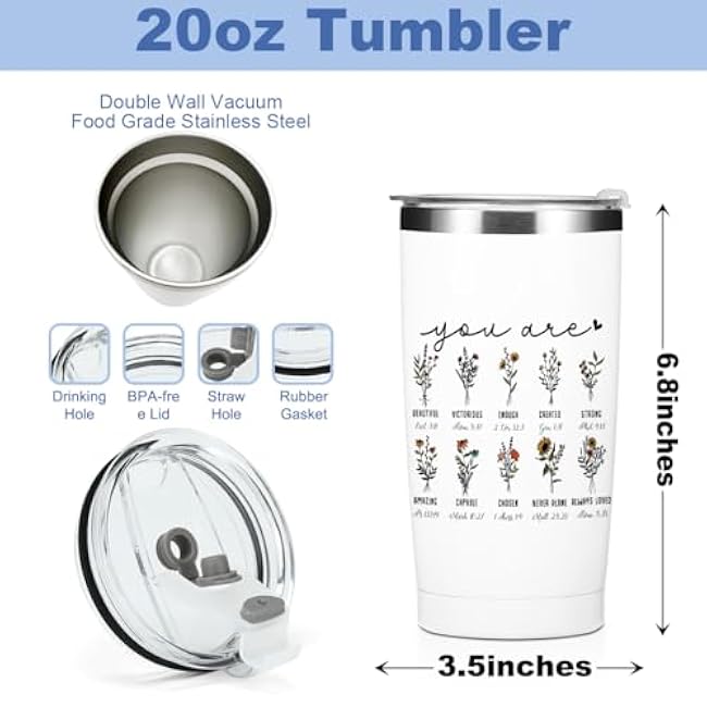 Christian Gifts for Women 20 oz Insulated Tumbler Flowers Coffee Mug Travel Mug Thermal Cup Faith Based Gifts Religious Gifts Inspiration Gifts for Women Daughter Water Bottle Leak Proof Tumblers