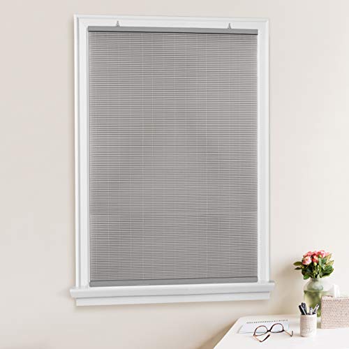 PowerSellerUSA Light Filtering Cordless Rollup Window Blinds, 72L x 30W Inches Oval Veranda Vinyl Roller Privacy Blind, Indoors-Outdoors Mount Simply Pull-Up from The Bottom Handrail, Gray