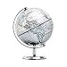 Topglobe 5.5'' World Globe Silver - English Map - Mini Globe Educational/Geographic - Stainless Steel Arc and Base - Silver Grey