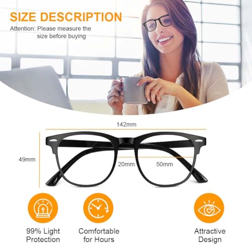 Aomig Blue Light Blocking Glasses Blaulichtfilter Brille Computerbrille Gaming Superleichte Rund Anti Blaulicht PC Gaming Brillen Modebrille Mode Bildschirmbrille Unisex Blaulichtblockierende(Schwarz)