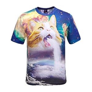 [ピゾフ] メンズ 猫柄 Tシャツ 丸首半袖 ネコ柄 プリント おもしろ 個性的 快適 カジュアル V系 トップス Y1625-9-XL