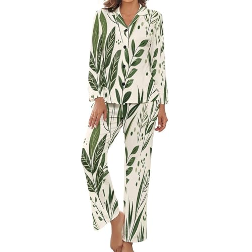Pyjama deux pièces femme aux finitions soignées style feuilles médiévales
