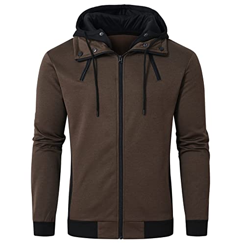 Image of YuKaiChen Men's Hooded Jacket Slim Fit Double Zipper Turtleneck Fleece Hoodie Outerwear