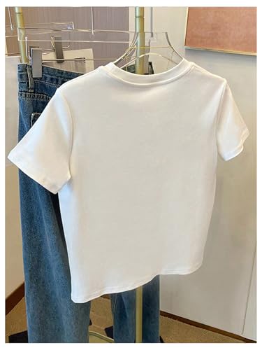 Image of RoseSeek Women's Beaded Sequin Tops Bowknot Bow T Shirt Short Sleeve Crewneck Trendy Tee Top Y2k Tops