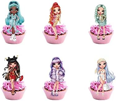 24 rainbow -high cupcake decoration, rainbow -high one theme party cupcake insert row, choose wedding anniversary boys and girls birthday party cake decoration supplies.