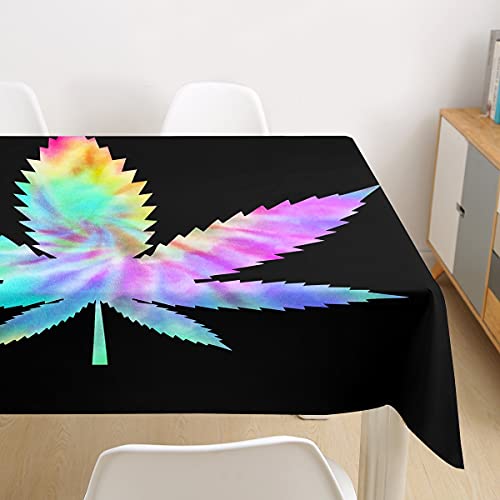 Cannabis Leaves Tablecloths 55"X55",Watercolor Marijuana Leaves Table Cover,Tropical Jungle Table Clothes For Youth Lady Boys Man,Boho Ethnic Gypsy Bedroom Weed Decor Black #TOP2