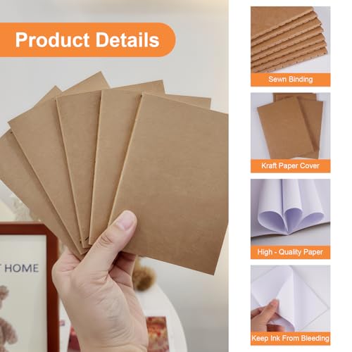 12 Stück Kraftpapier Leeres Notizbuch,10,5 x 14 cm Mini Kraftpapier Notizbücher,Notizbuch A6 Blanko Unliniertes mit 48 Seiten(24 Blatt),Notizblock Klein Kraftpapiers Einband,für Schule,Büro(Braun)
