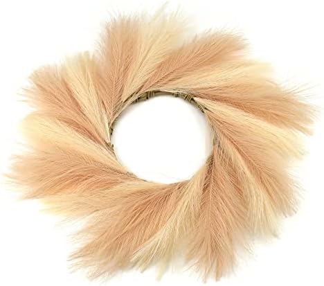 ASUNFO Pampas Grass Wreath 24 Inch Farmhouse Artificial Boho Pampas Wreaths for Front Door Wall Home Wedding Decor Mixed Beige & Light Brown