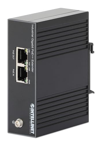 Image of Intellinet Industrial Gigabit PoE++ Extender, 80W, DIN Rail, IP30 | IEEE 802.3bt /at /af compliant 4PPoE repeater, 10 /100 /1000 Mbps, no power supply needed, -40 to 167F use