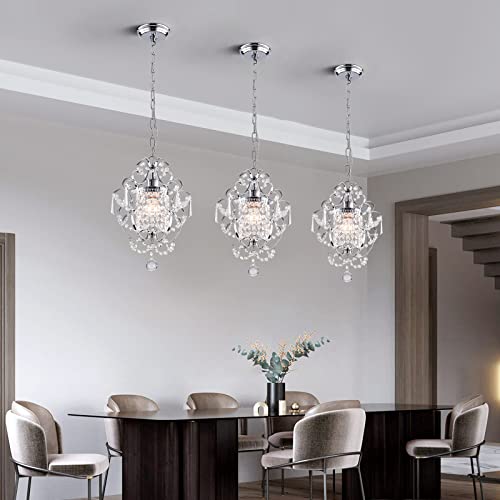 Flsfu Mini Chandelier Light Fixture,Modern Chrome Crystal Ceiling Light Fixtures 1 Light Small Chandeliers For Bathroom,Farmhouse Pendant Lighting For Girls Room Dining Room Closet Kitchen Island #TOP1