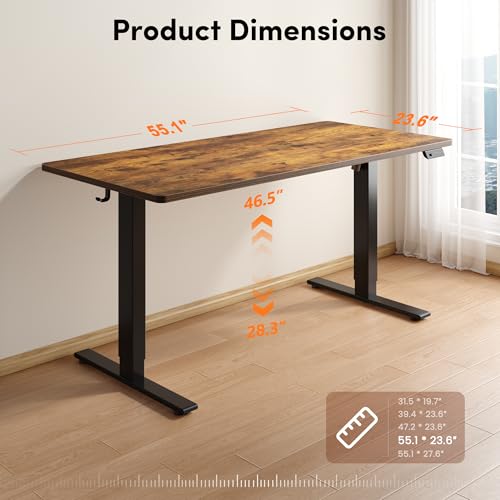Image of FEZIBO One-Piece Standing Desk, 55 inchx24 inch Seamless Tabletop Electric Height Adjustable for Home Office, Study Rooms & Multi-Device Workstations, Rustic Brown
