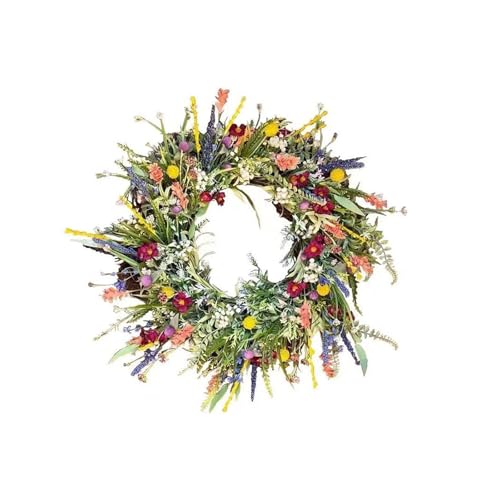 Spring Door Wreath Artificial Wildflower Garland Decorative Multi-Purpose Garland for Spring/Summer Easter Decoration Home Parties Doors Weddings (40cm.)