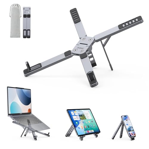 ORICO Support Ordinateur Portable, Support Léger Pliable en Aluminium 3-en-1 pour PC Portable, Tablette & Téléphone, 5 Hauteurs Réglables, pour MacBook/HP/Dell/iPad/iPhone jusqu'à 17' – PN1, Gris