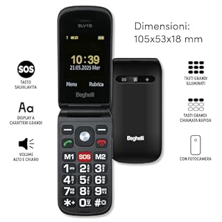Beghelli Telefono Salvavita per Anziani, Salvalavita Phone SLV15N ECO - Cellulare GSM per Anziani con Tasto SOS, Tasti Grandi Retroilluminati, Blocco Chiamate Indesiderate, Fotocamera, Torcia (Nero)