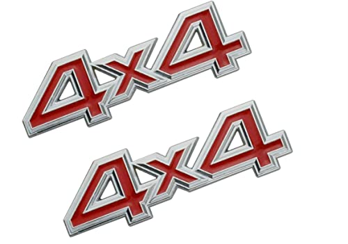 Image of 2 pc 4X4 Emblem 3D Badge Metal Sticker Tailgate Decals Car Side Fender Rear Trunk Emblem Fit for Universal Car Truck SUV Pickup 4Wd (Silver-red)