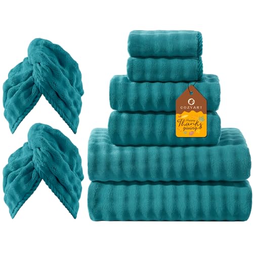 COZYART Lint Free Towel Sets 8 Pcs Teal, Super Soft,...