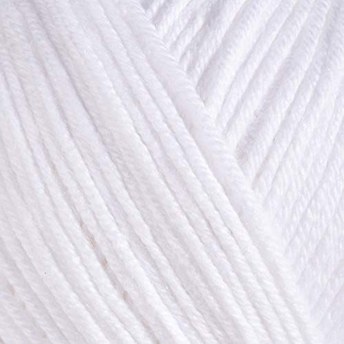 Estako Happy Cotton, 60% Cotton 40% Acrylic Yarn, Soft, Fine/Sport (2) For Crochet And Knitting 1.76 Oz (50G) / 180 Yrds (165M) (4110 - White) #TOP1