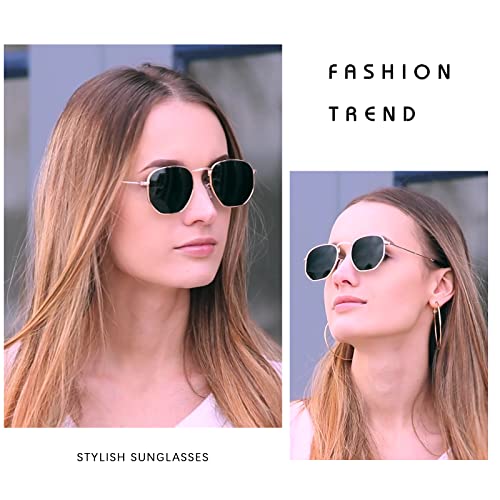 Image of Hipster Hexagonal Polarized Sunglasses Men Women Geometric Square Small Vintage Metal Frame Retro Shade Glasses