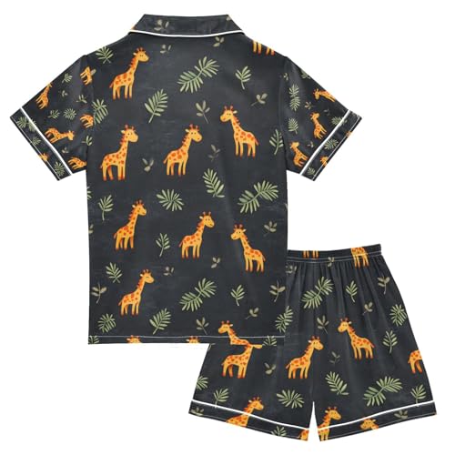 senya Cute Giraffe Leaves 1 Satin Summer Pajama Sets Silk Short Sleeve Button Down Sleepwear2