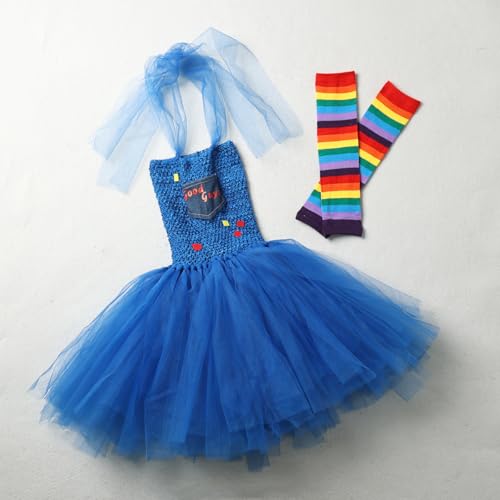 Disfraz Chucky para niñas con falda tutú azul miniatura 3