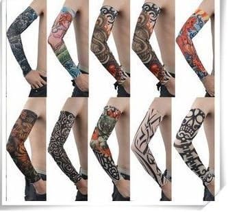 Aadishwar Creations Men's and Women's Nylon, Spandex Funky Tattoo Sleeves (Multicolour) - Set of 10