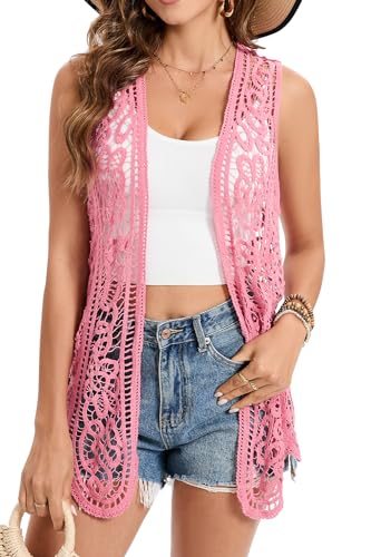 Image of Women's Crochet Vest Open Stitch Hippie Cardigan Sleeveless Boho Cover Up