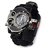  Carnival Reloj de Supervivencia de Pulsera Multifuncional Pulsera Tejida al Aire Libre, Impermeable, con Cuerda, Silbato, brújula y termómetro,Negro