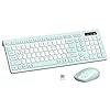 RECCAZR Combo de teclado y mouse inalámbricos, teclado de tamaño completo y mouse DPI ajustable, teclado y mouse inalámbricos (verde menta y blanco-B)